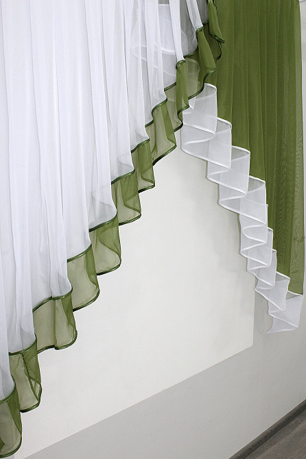 Кухонная занавеска VR-Textil № 023к оливковый с белым 150х150 см (50-524) Киев - изображение 3