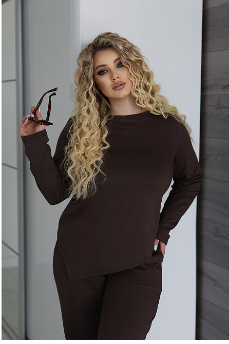 Жіночий костюм з асиметричним лонгслівом "Travel" | Батал Шоколадний, 50-52 Київ - фото 8