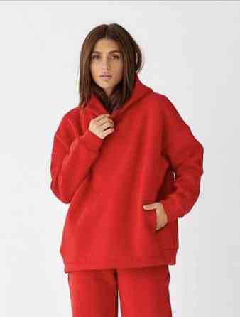 Женское худи на флисе батал Красный 2XL/3XL Харьков