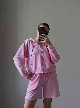 Женский прогулочный оверсайз костюм двойка: кофта и шорты двухнитка Барби Одесса