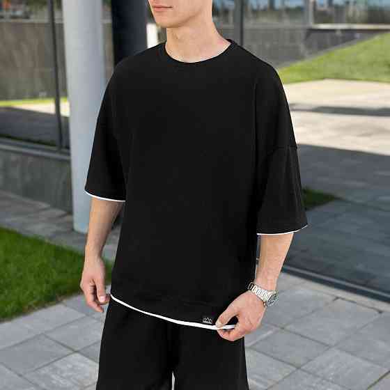 Мужской летний комплект шорты и футболка черный свободного кроя Pobedov Jack Киев