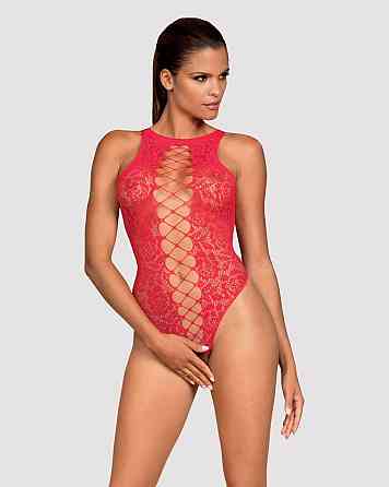 Ажурный бодистокинг с эффектом шнуровки Obsessive B120 teddy red S/M/L, красный Sex Aura Киев