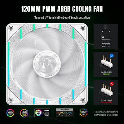 Кулер до корпусу Gamemax Tornado T12 ARGB-W Вінниця - фото 9