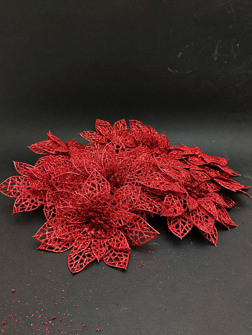 Комплект 15 шт квітка Пуансетія глітер бордо 13 см 17310 Луцьк - фото 1