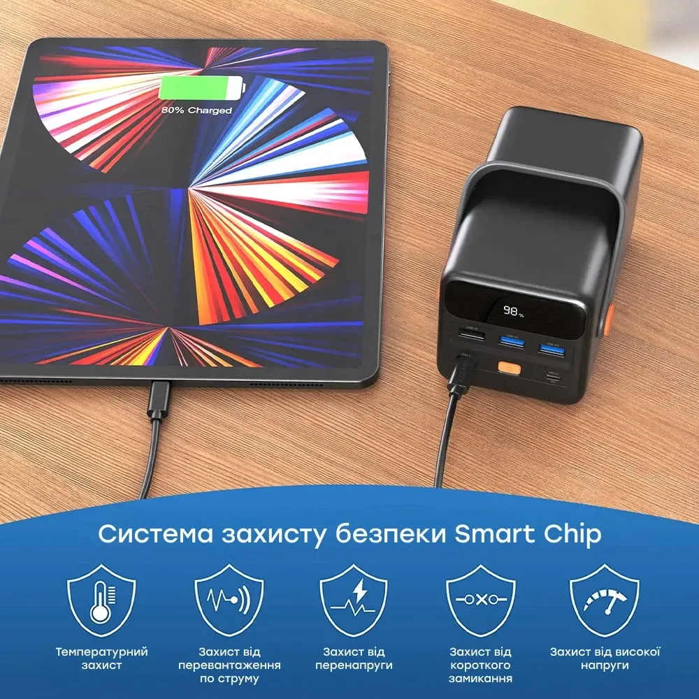Повербанк 50000mAh Choetech B664 Deep Blue 65W PPS QC3.0 PD3.0 LED-ліхтар (43-00119) Киев - изображение 14