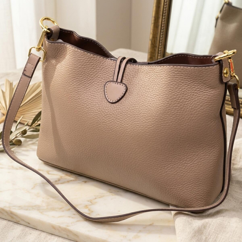 Сумка женская с оригинальной застежкой пуговкой из натуральной кожи Vintage 22320 Бежевая Киев - изображение 14