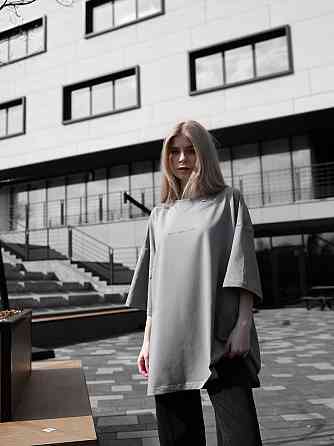 Парні футболки оверсайз(oversize) для чоловіка і дружини, для закоханих пар SANE з принтом кіт стрес сірі Одеса