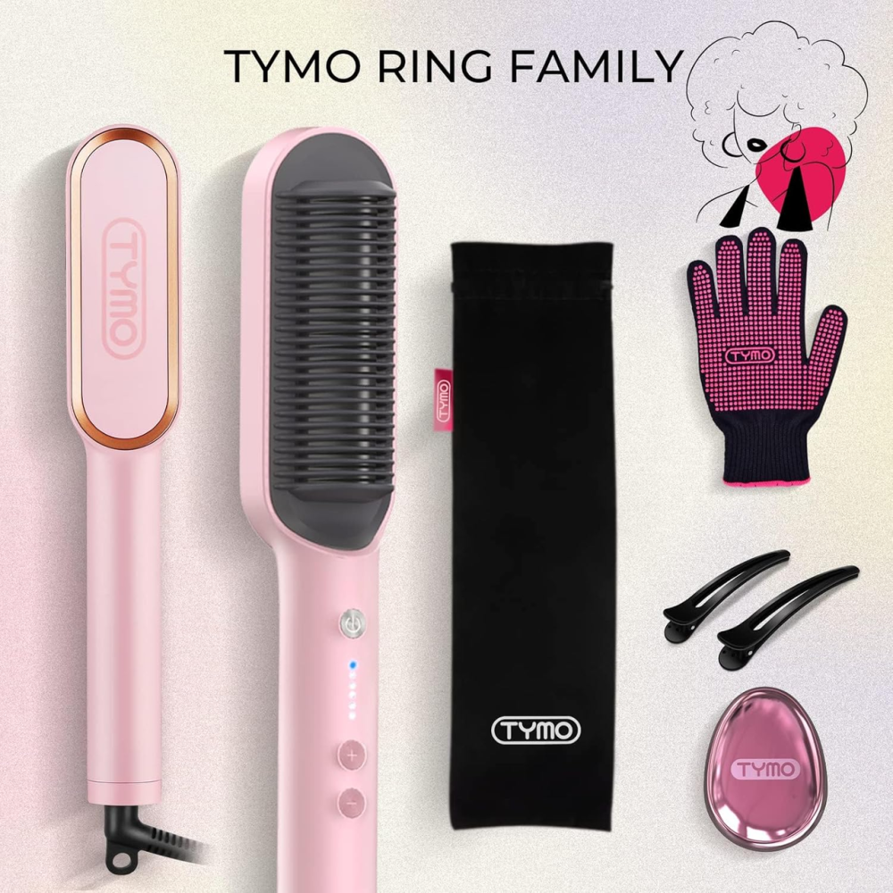 Щітка-випрямляч для волосся TYMO Ring Pink: Керамічний гребінець, 5 режимів, нагрів 20с, Колір Рожева Сакура Київ - фото 8