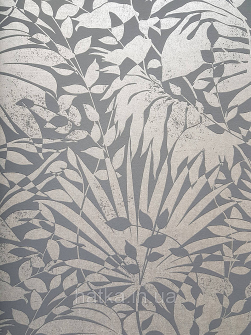 Шпалери вінілові на флізеліні AS creation The Bos 0.53х10 листя папороті монстери банана срібло на сірому Київ - фото 2