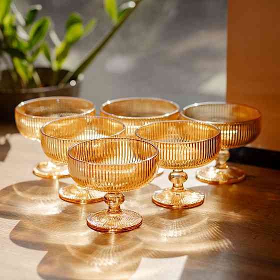 Набір креманок 6 штук по 340 мл ребристих із товстого скла коричневий HP-19-227 Коломия