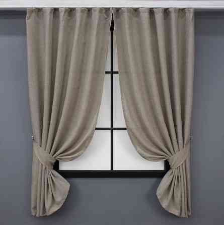 Комплект коротких штор VR-Textil Льон Мішковина № 113ш 130х170 см 2 шт Світло-кавовий (35-0116) Київ