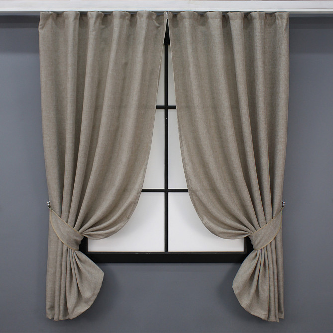 Комплект коротких штор VR-Textil Льон Мішковина № 113ш 130х170 см 2 шт Світло-кавовий (35-0116) Київ - фото 1