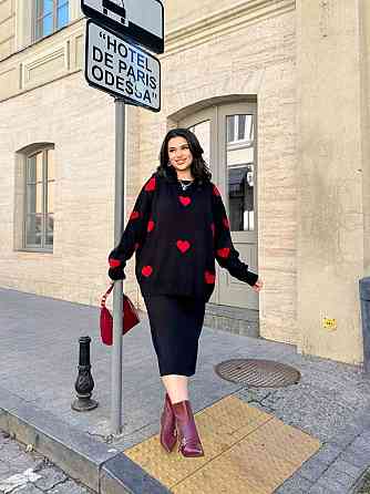 Жіночий теплий костюм двійка з сердечками дрібна машинна в'язка Одеса