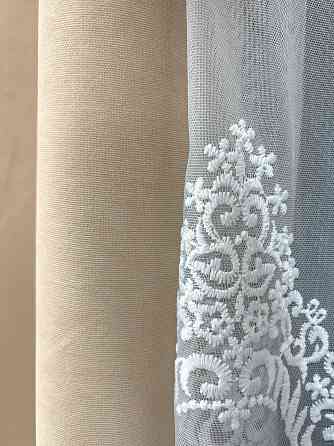 Комплект штор VR-Textil Мікровелюр Petek 150х270 2шт і Тюль 400х270 2013ш-1706т Бежевий з молочним 71-194/3 Київ