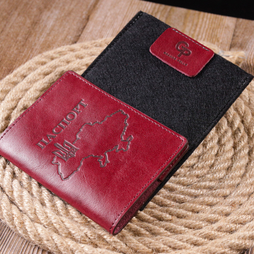 Превосходная кожаная обложка на паспорт Бордовая (GRANDE PELLE) Киев - изображение 4