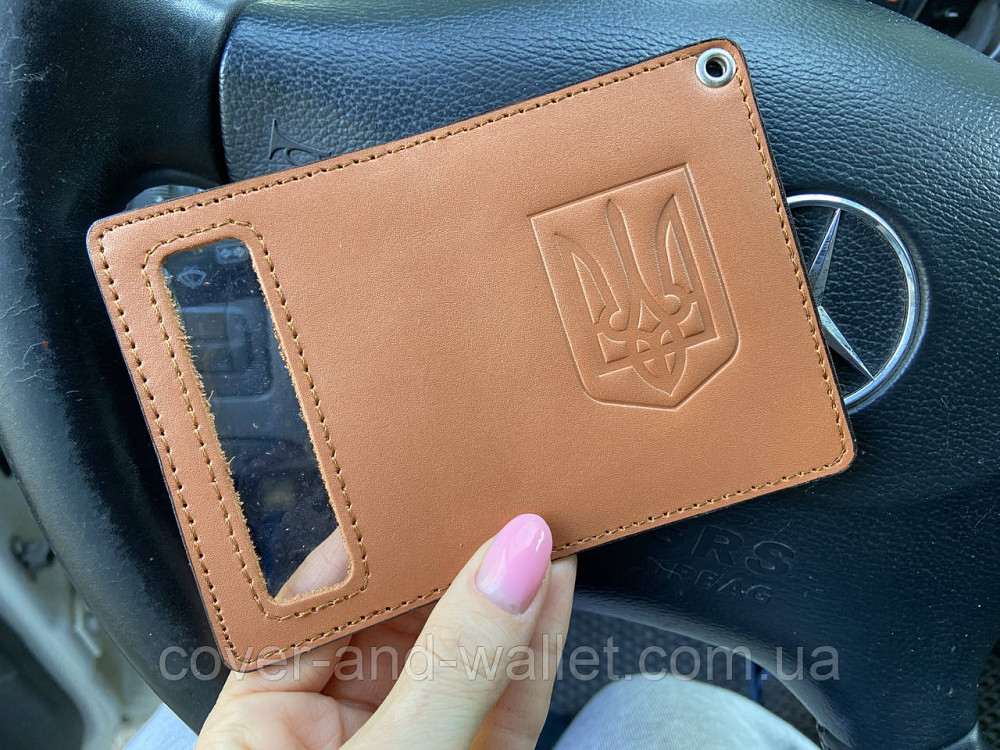 Шкіряна обкладинка для прав або Id паспорта з Гербом України Київ - фото 1
