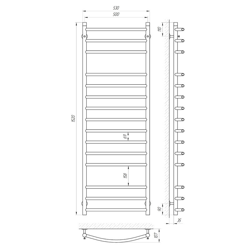 Водяна сушарка для рушників Laris Класик П15 500x1500 Київ - фото 7
