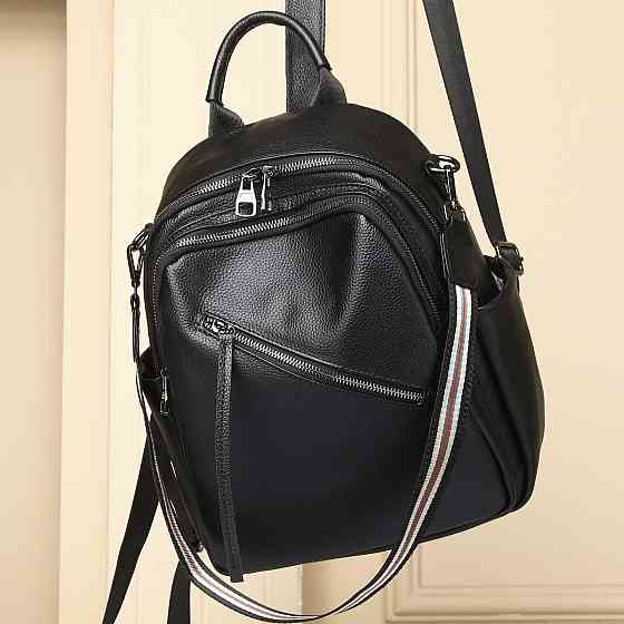 Стильна жіноча сумка міська на плечі 25х33х14, рюкзак з натуральної шкіри, чорний Київ