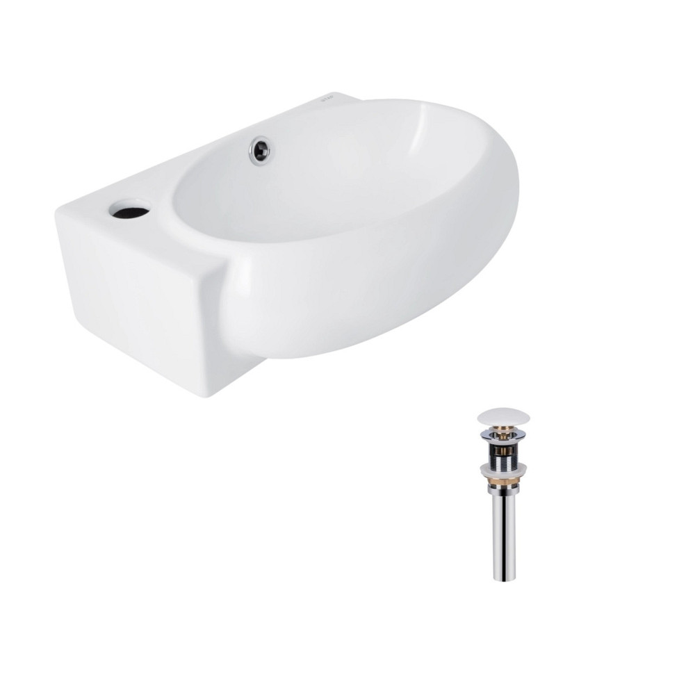 Комплект Qtap Leo: Раковина подвесная овальная левая 430x285x160 мм White + Донный клапан PU02O Киев - изображение 1