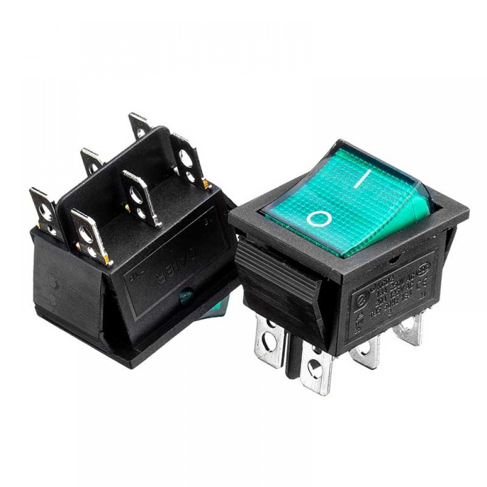 Кнопка перемикач зелений 22x30 мм 16 А 250 В ON-ON KCD2-202/N 6pin Daier Полтава - фото 1