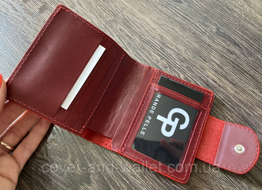 Невеликий жіночий гаманець бордового кольору з італійської шкіри Grande Pelle Київ - фото 2