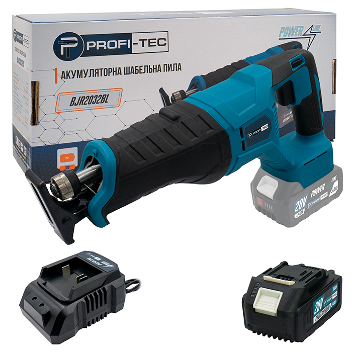 Акумуляторна шабельна пила PROFI-TEC BJR2032BL POWERLine  : з АКБ 20V 4.0Ah, 3000 хід/хв, довж.ходу 32 мм Київ - фото 1
