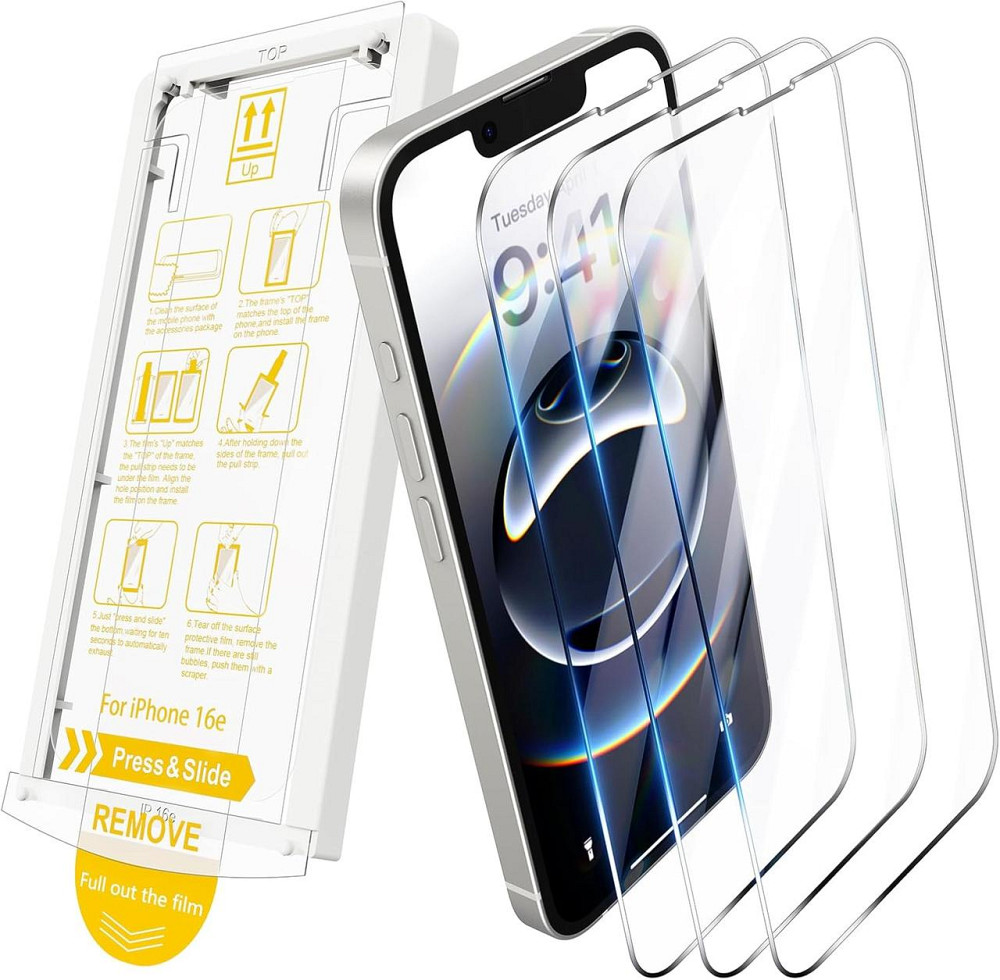 Захисне скло для iPhone 16e/14/13 (6.1") 3 шт 9H+ загартоване Full Screen HD протиударне олеофобне антиподряпин з рамкою для Київ - фото 1