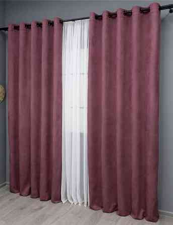 Комплект штор на люверсах VR-Textil Мікровелюр Petek № 1490ш 150х270 см 2 шт Пурпурний (37-0217) Київ