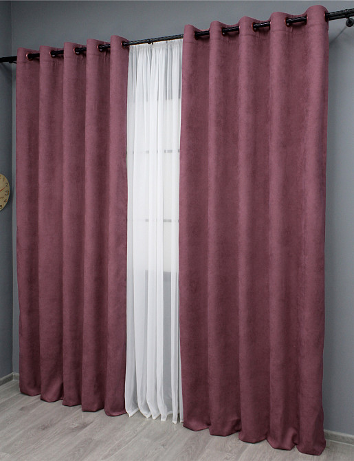 Комплект штор на люверсах VR-Textil Мікровелюр Petek № 1490ш 150х270 см 2 шт Пурпурний (37-0217) Київ - фото 4