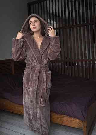 Женский махровый халат с капюшоном Коричневый, M/L Харьков