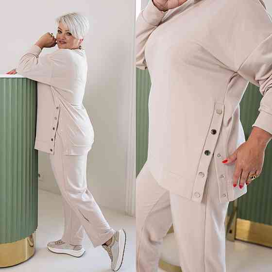 Жіночий стильний повсякденний костюм двонитка Беж, 48/52 Одеса