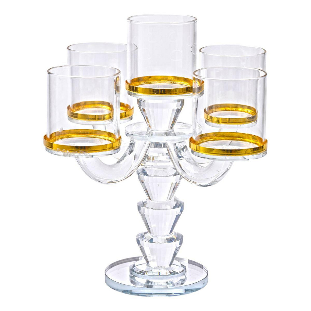 Канделябр на 5 свічок 19×19×23 см підсвічник скляний декоративний із золотою окантовкою HP-4-36 Київ - фото 1