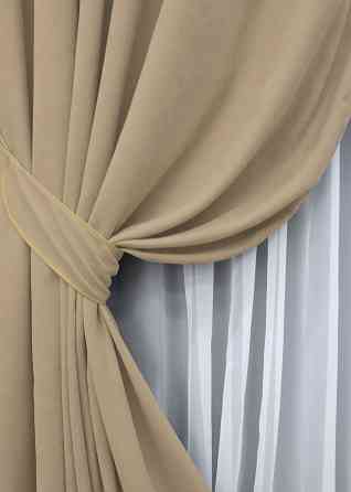 Комплект готових штор VR-Textil Мікровелюр Petek YL № 1800ш Бежевий 140х290 см 2 шт (39-0072) Київ