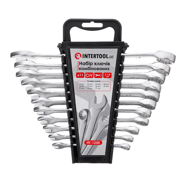 Набор ключей комбинированных, 11 шт, 7-19 мм, Cr-V INTERTOOL HT-1250 Киев - изображение 1