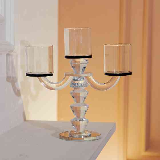 Yiwu Канделябр на 3 свічки 22×9×23 см підсвічник декоративний скляний на ніжці Чорний HP-4-22 Киев