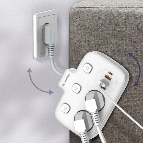 Фільтр мережевий 2 розетки/3USB-A/1Type-C CW-CHE24PDW ColorWay Житомир