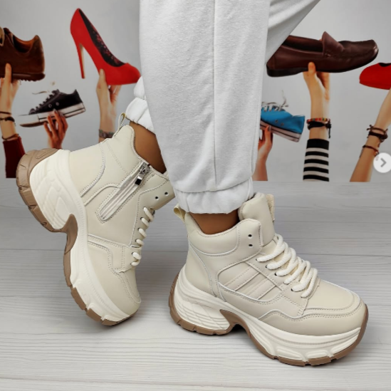 Жіночі зимові Бежеві Кросівки з МЕХОМ на Толстой Підошві Танкетке Ботинки Шкіряні Світлі (розміри: 36,37,38,39) - 8-4 Дніпро - фото 9