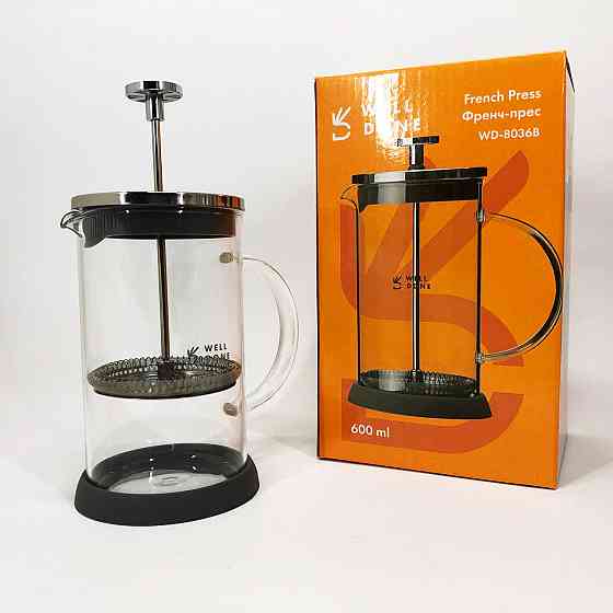 Стильний скляний заварювальний чайник Well Done WD-8036B 600 мл, Френч-прес для кави до кавоварки EF-21 Івано-Франківськ