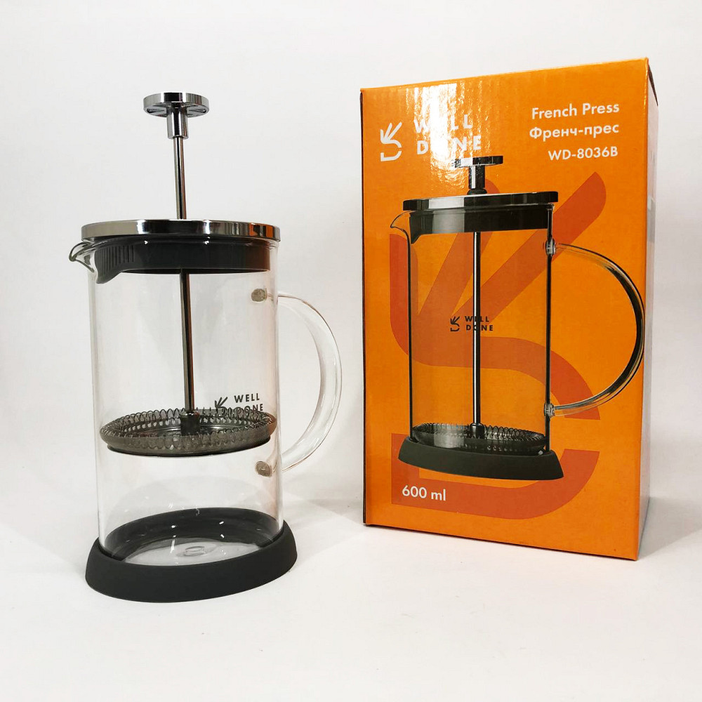 Стильний скляний заварювальний чайник Well Done WD-8036B 600 мл, Френч-прес для кави до кавоварки EF-21 Івано-Франківськ - фото 1
