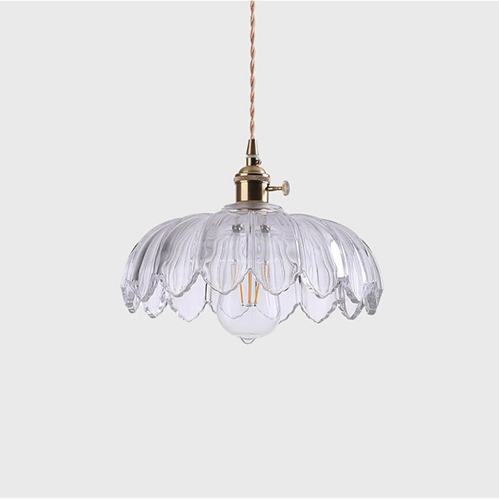 Подвесной светильник люстра 25см стеклянный абажур лотос в винтажном стиле с латунным патроном E27, прозрачный Киев - изображение 7