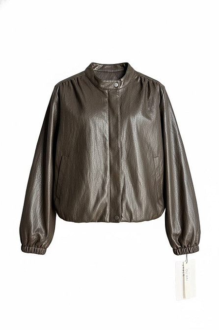 Куртка жіноча Ou Mai 3351 з екошкіри бомбер на блискавці комір-стійка оверсайз коричнева, коричневий, M Київ - фото 2