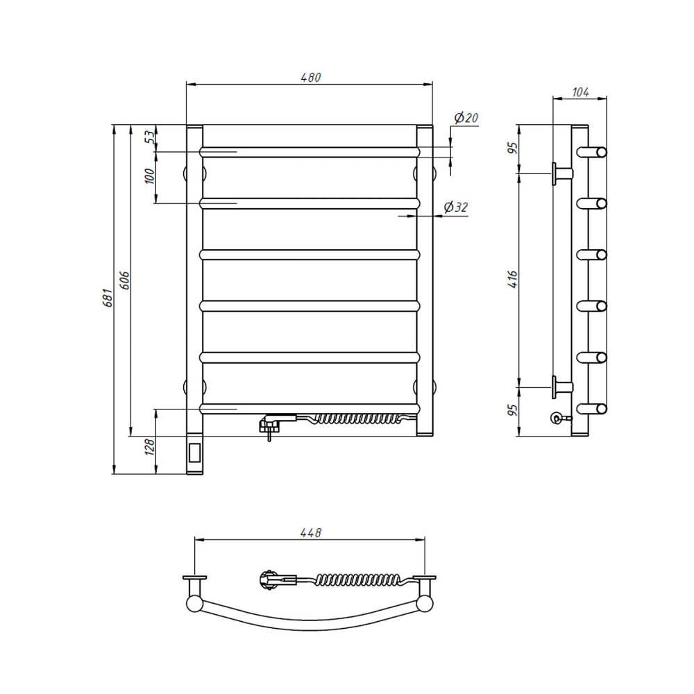 Рушникосушка електрична NAVIN Камелія 480х600 Sensor права з таймером, чорний муар Київ - фото 6