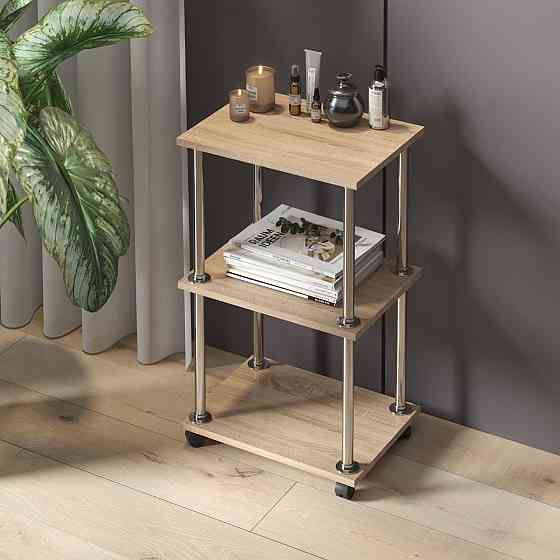 Полка-стеллаж VAYS D-9 Дуб Сонома, на колесиках, косметологическая тележка, 3 полки, ЛДСП, 45х33х74 см - для дома, офиса, салона красоты Львов