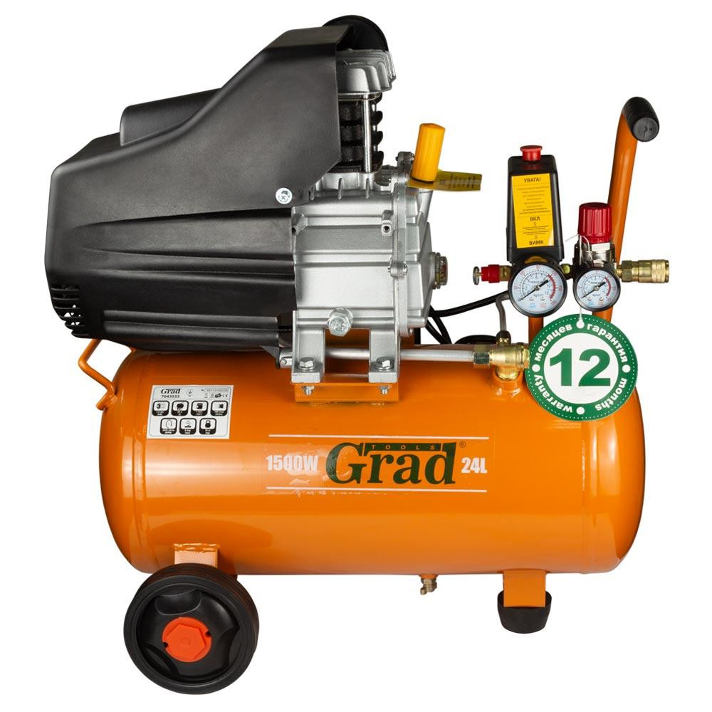 Компресор одноциліндровий 1.5 кВт 198 л/хв 8бар 24 л (2 крани) GRAD (7043555) Київ - фото 3