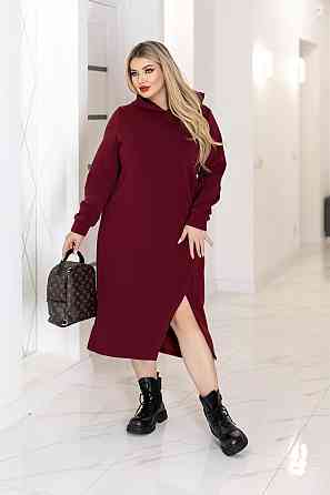 Тепла трикотажна сукня міді з капюшоном "Era" | Батал Марсала, 50-52 Київ