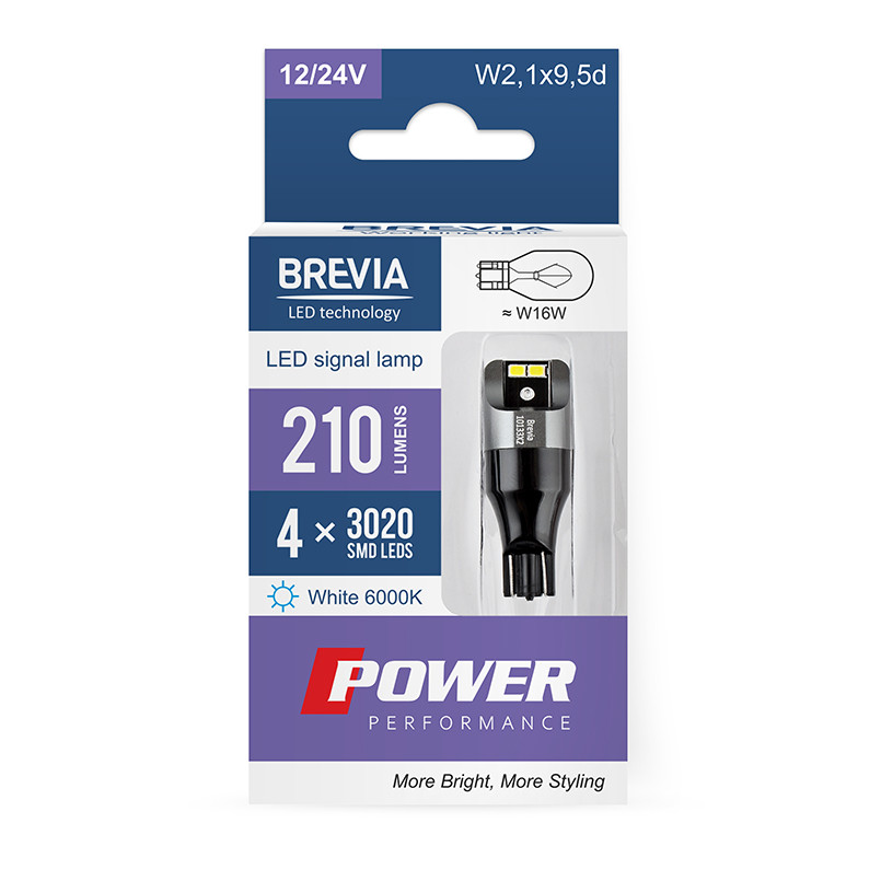 Автолампа Brevia Power LED W16W 210Lm 4x3020SMD 12/24V CANbus, 2шт Львів - фото 1