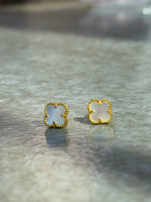 Van Cleef сережки перламутрові, міні 0.8 см / лимонне золото / проба, гравіювання/клевер гвоздики Одеса - фото 3