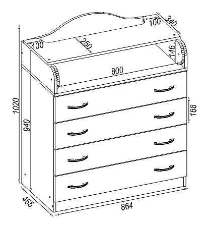 Комод пеленальний №1, Дуб Конкордія, 864/465/1020 Львів