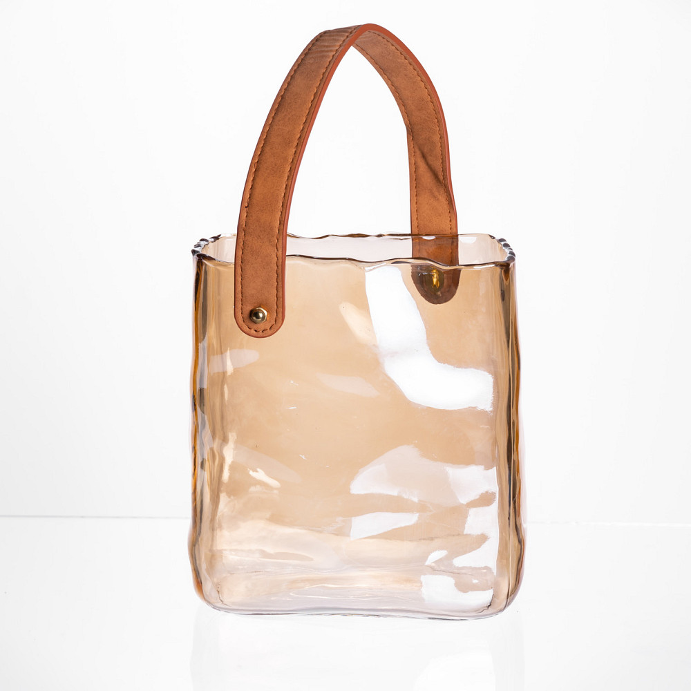 Скляна ваза сумочка з ручкою 16×8×18.5 (см) декоративна ваза для квітів 2 (л) Коричневий HP-19-156-1 Коломия - фото 1