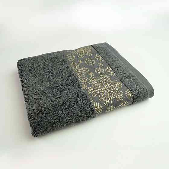 Комплект махровых полотенец Новогодние Merry Christmas Снег 3шт GM Textile 40х70см, 50х90см, 70х140см 500г/м2 (Темно-Серый) Сумы